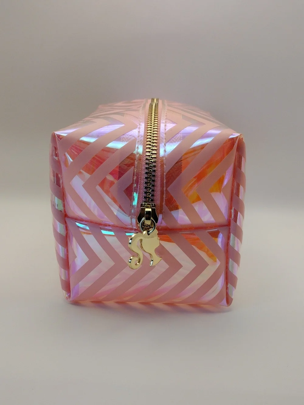 Skinnydip x Barbie Iridescent Pink Chevron Cosmetic Bag